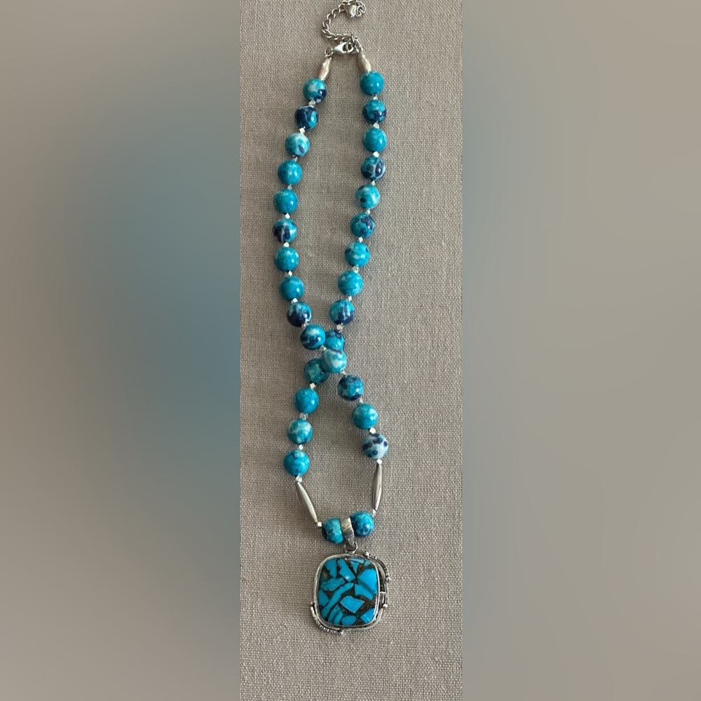 20 inch Blue & Gray Rain Flower Jade Bead Necklace NWOT - Picture 4 of 15